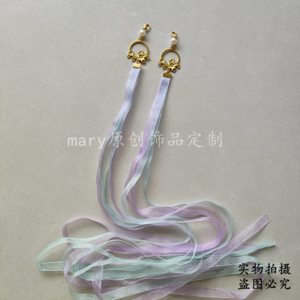 可拆卸古风发带超仙雪纱飘带后压流苏可搭发冠发夹丝带龙虾扣发饰