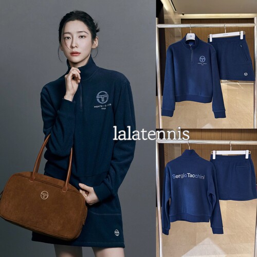 韩国直邮｜塞尔吉奥网球专用女士毛巾料加绒速干半拉链上衣&A字裙