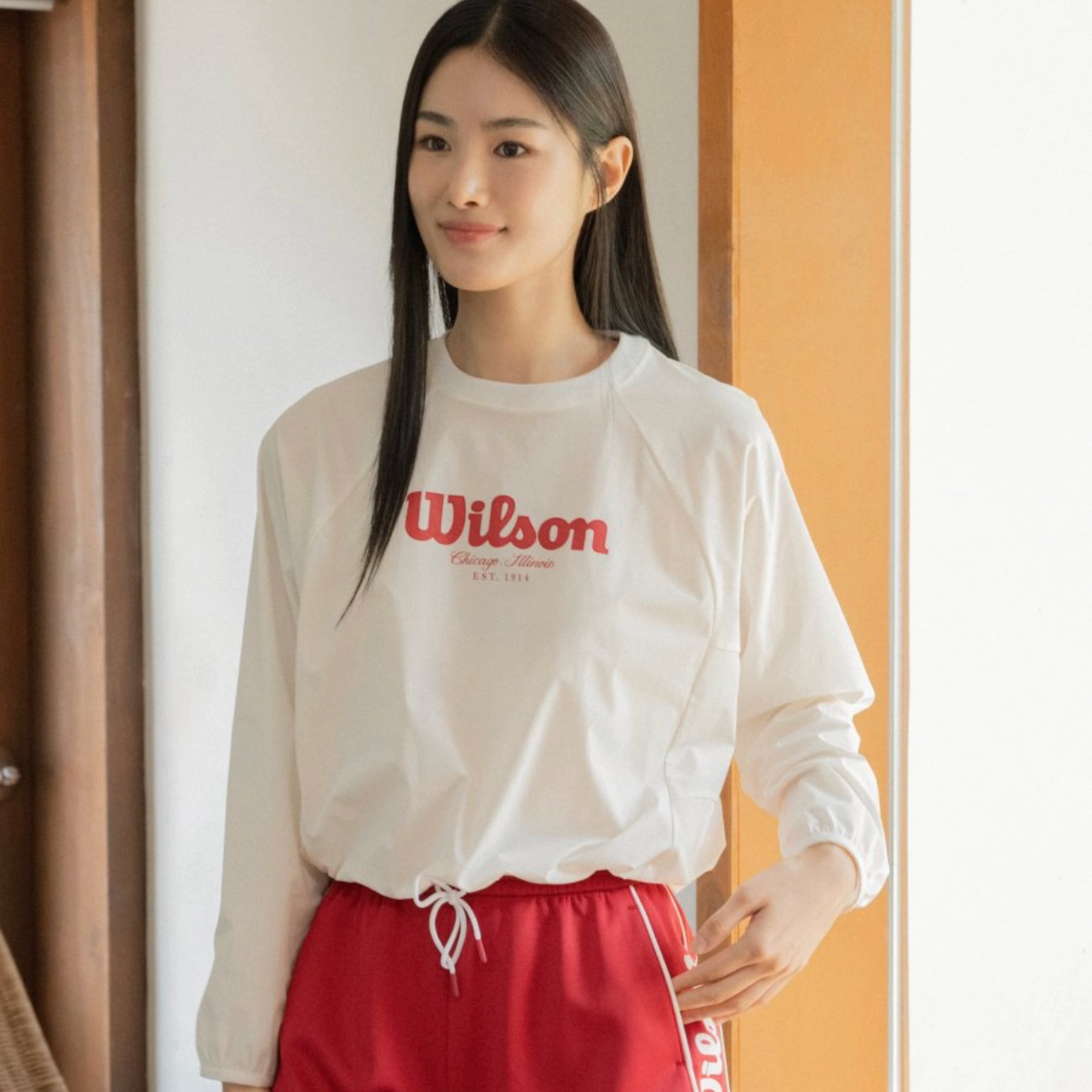 韩国直邮｜Wilson女士网球高弹梭织圆领抽绳速干长袖｜25年秋冬