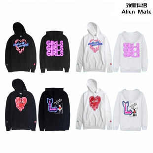 外星伴侣EU HGW联名溶解爱心GIRLS霓虹灯陈冠希同款卫衣帽衫