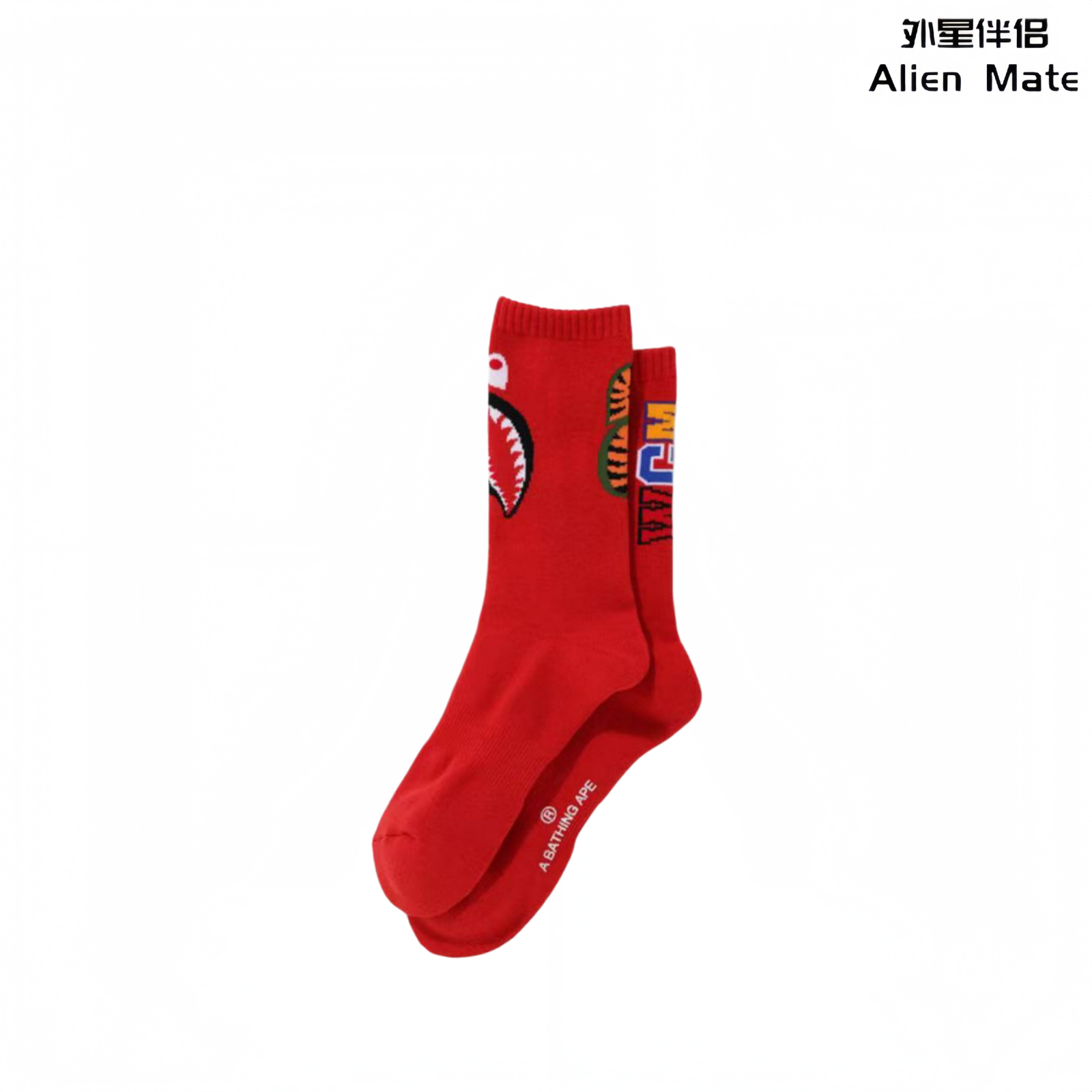 BAPE鲨鱼WGM提花中筒袜男女款
