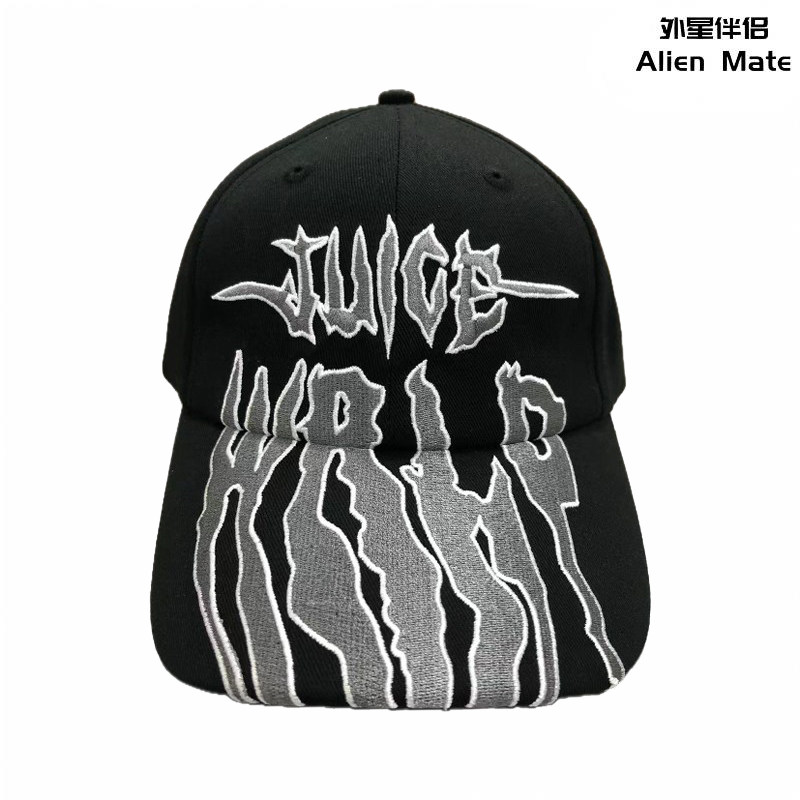 外星伴侣Juice WRLD 24SS 新款火焰刺绣字体鸭舌弯檐棒球帽