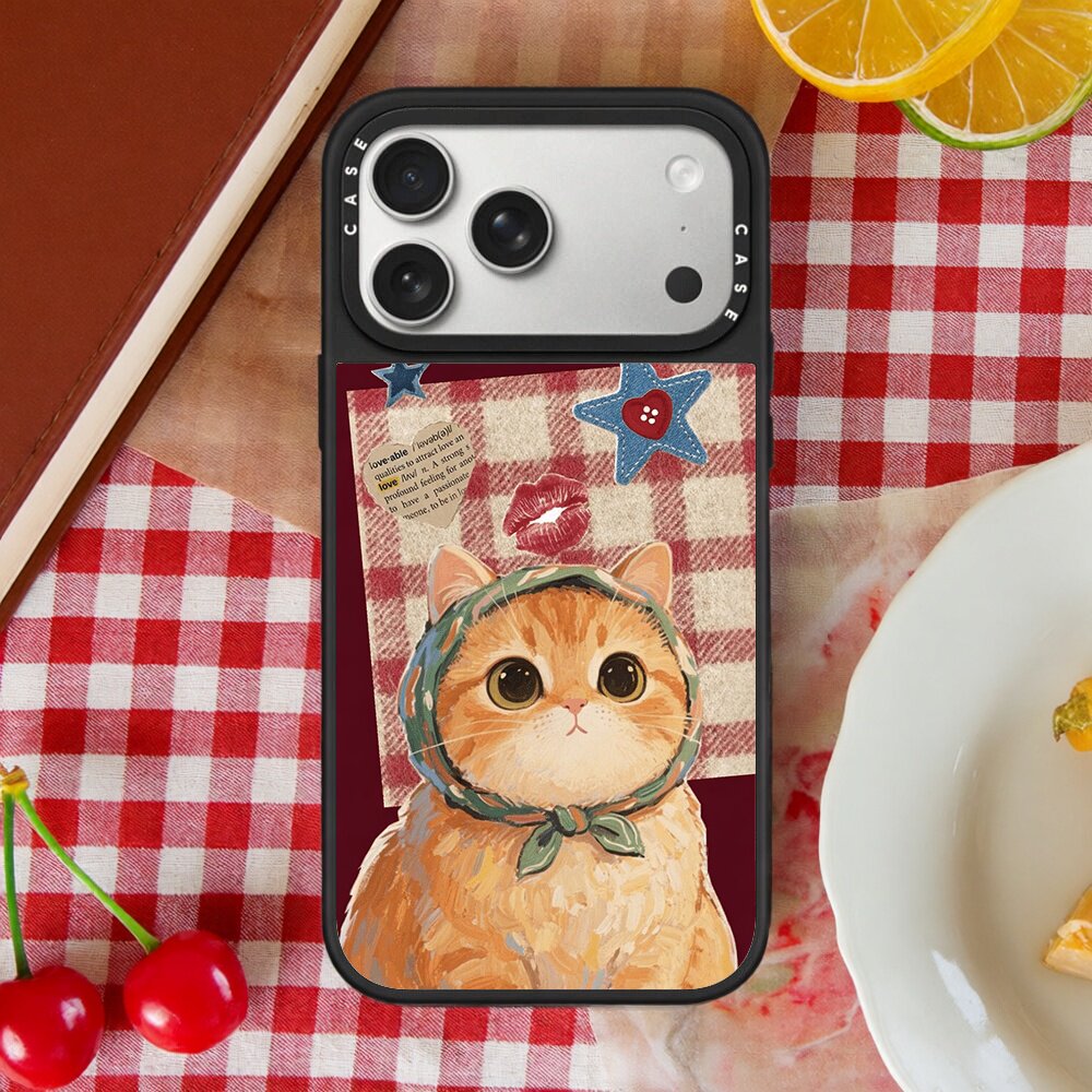 CASE联名小猫咪适用于iphone17pro手机壳苹果16Promax镜面15潮网红14防摔动物13百搭镜面12磁吸MagSafe保护壳