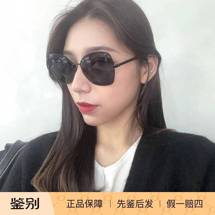 代购22新款香奈儿CH4274Q 蝶形金属边框牛皮链条太阳眼镜配卡包