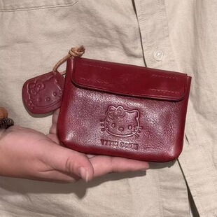 新款复古简约KT手工皮质零钱包女可爱迷你便携耳机钥匙证件小卡包