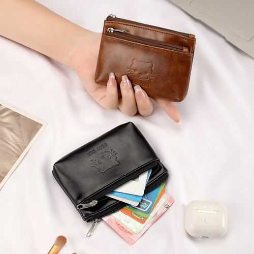 复古真皮质感手工油蜡皮质零钱包可爱迷你便携耳机钥匙证件小卡包