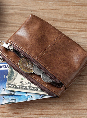 新款真皮小零钱包名片卡包头层牛皮简约拉链驾驶证包公交卡钥匙包