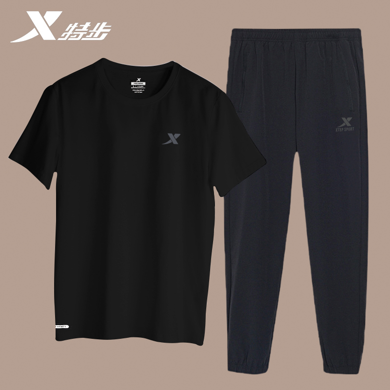 特步运动套装男2025夏季新款官方旗舰店正品冰丝速干短袖长裤男装