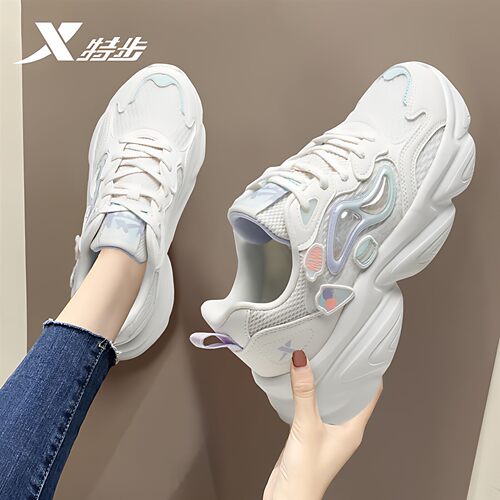 特步女鞋猫爪2.0网面透气运动鞋2026春季新款厚底增高休闲老爹鞋