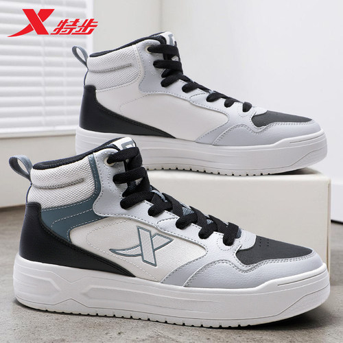 特步高帮板鞋男款厚底2025新款冬季官方旗舰店正品休闲鞋子运动鞋
