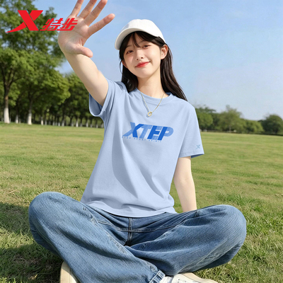 特步纯棉短袖女夏季宽松T恤官方旗舰店正品大码显瘦显白半袖上衣