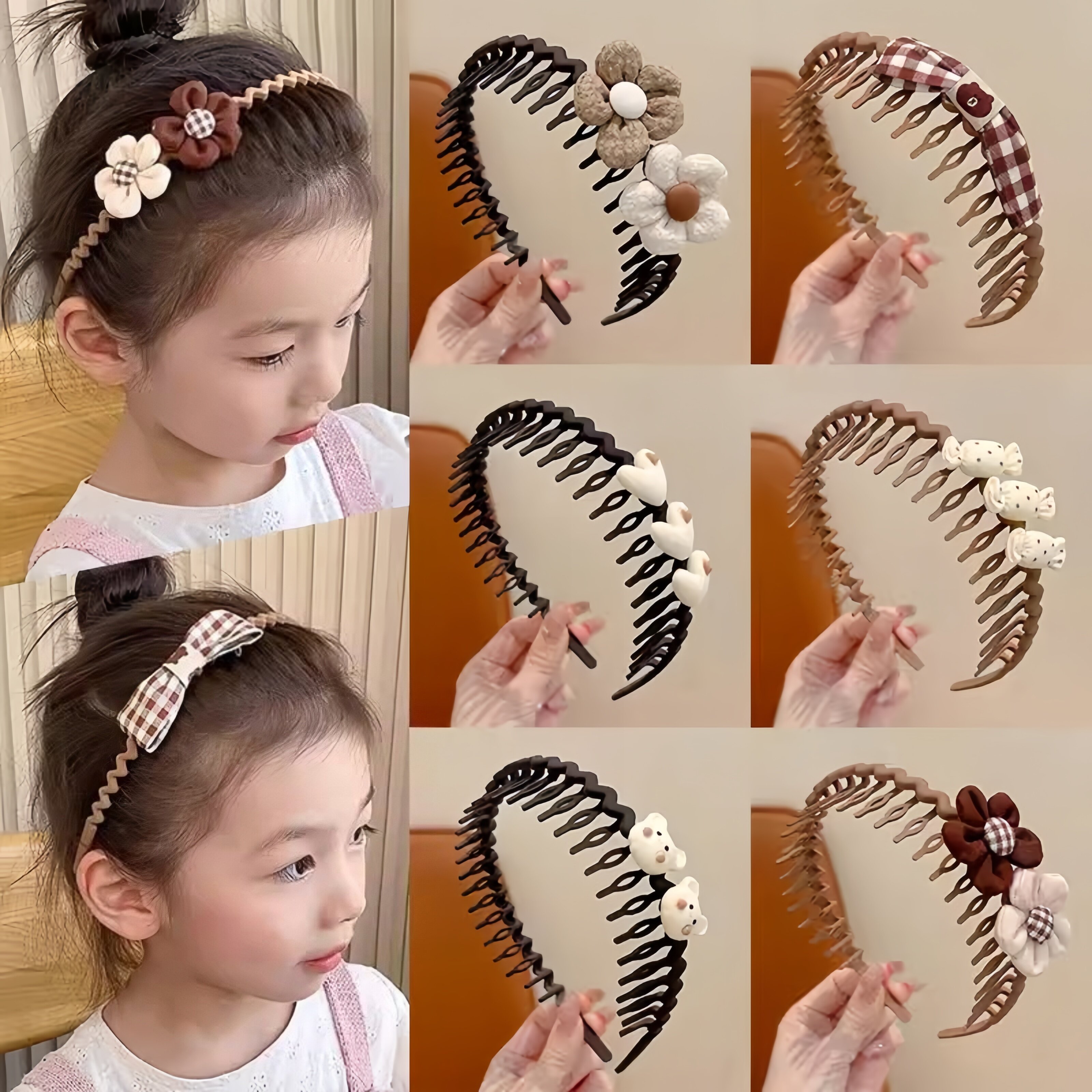 儿童咖色可爱花朵发箍碎发发捆头饰小女孩带齿防滑头箍不勒头发卡