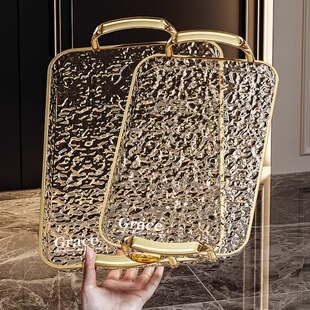 轻奢高级金边茶盘客厅家用长方形托盘放水杯茶杯收纳盘水果零食盘