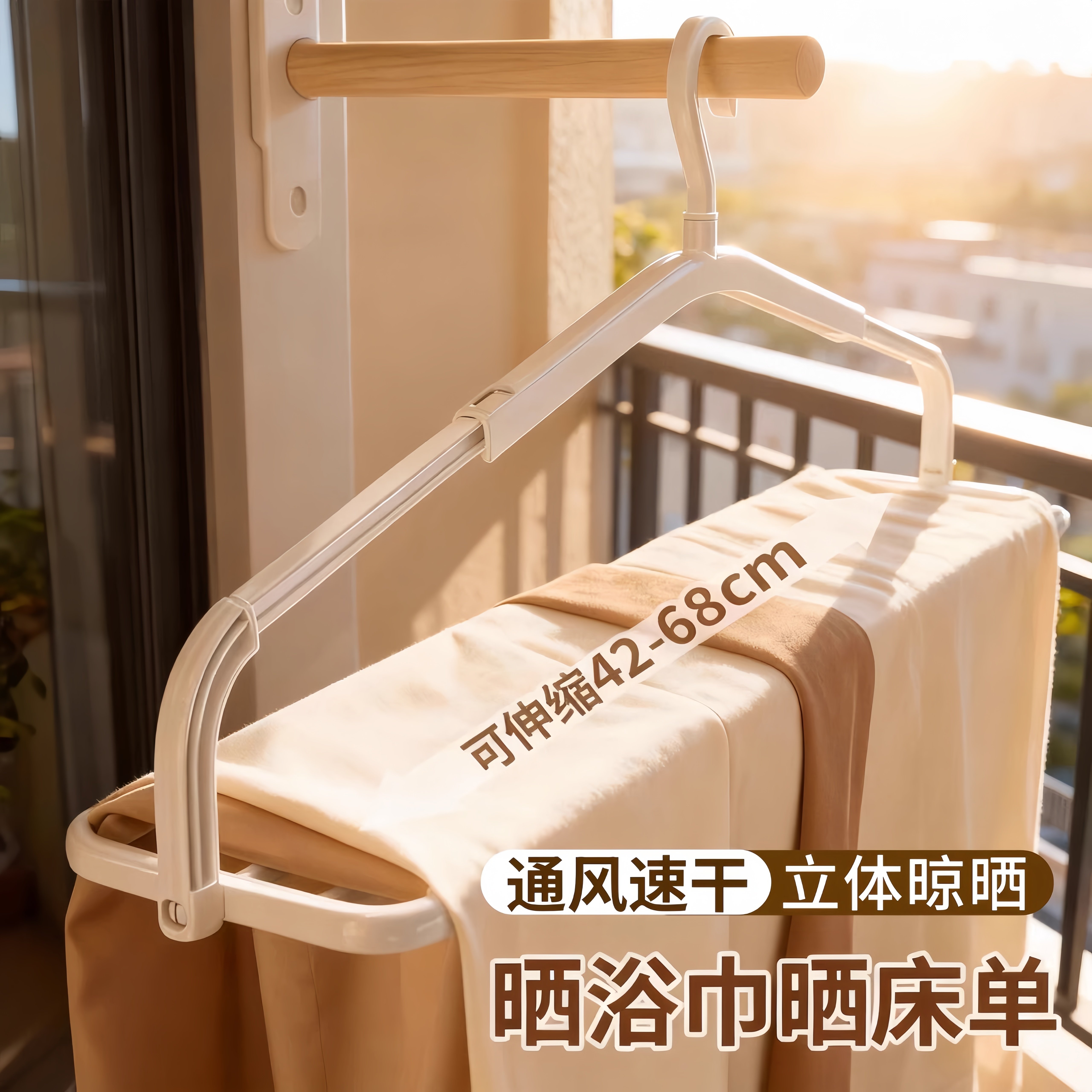 日本伸缩大衣架晒被子床单超大号晾衣架家用阳台晾晒被套浴巾神器