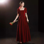 敬酒服新娘2026新款 小个子订婚连衣裙红色丝绒气质高级感结婚礼服
