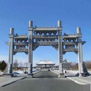 厂家直销花岗岩三门石雕牌坊牌楼乡村景区公路石牌坊村口石门楼