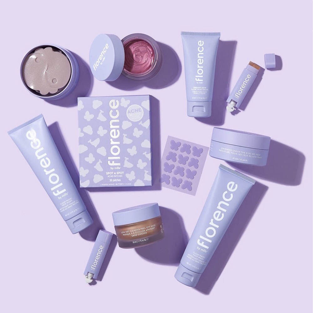 现货Florence by Mills幻彩紫色玫瑰金撕拉清洁面膜唇釉唇膏眼霜