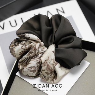 复古韵味高级感缎面印花大肠圈扎头发圈头绳女发饰低丸子头花新款