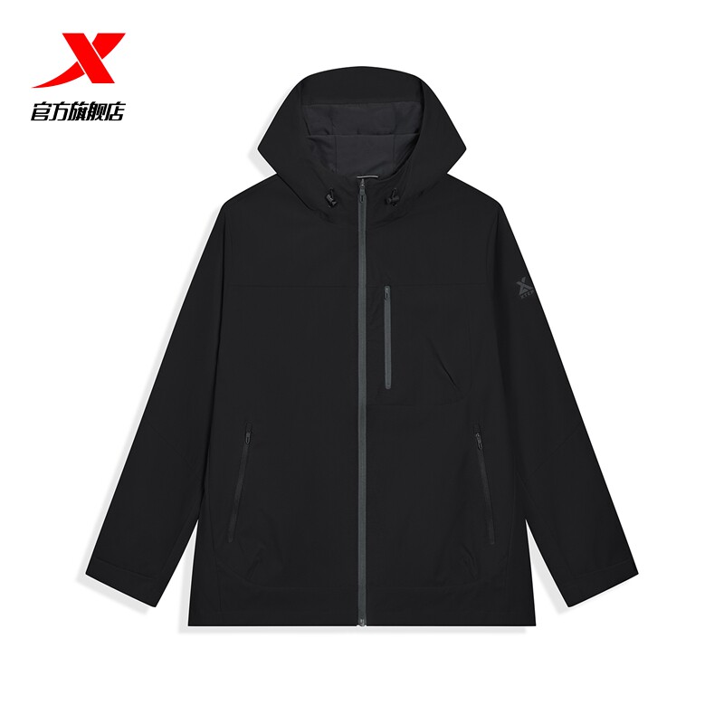 特步外套男款2026春季新款黑色户外运动上衣男士工装风休闲衣连帽