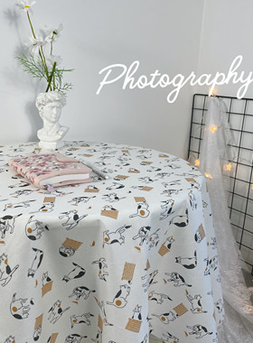 ins桌布卡通学生宿舍书桌餐桌茶几撸猫喵新人布艺可爱少女心桌垫