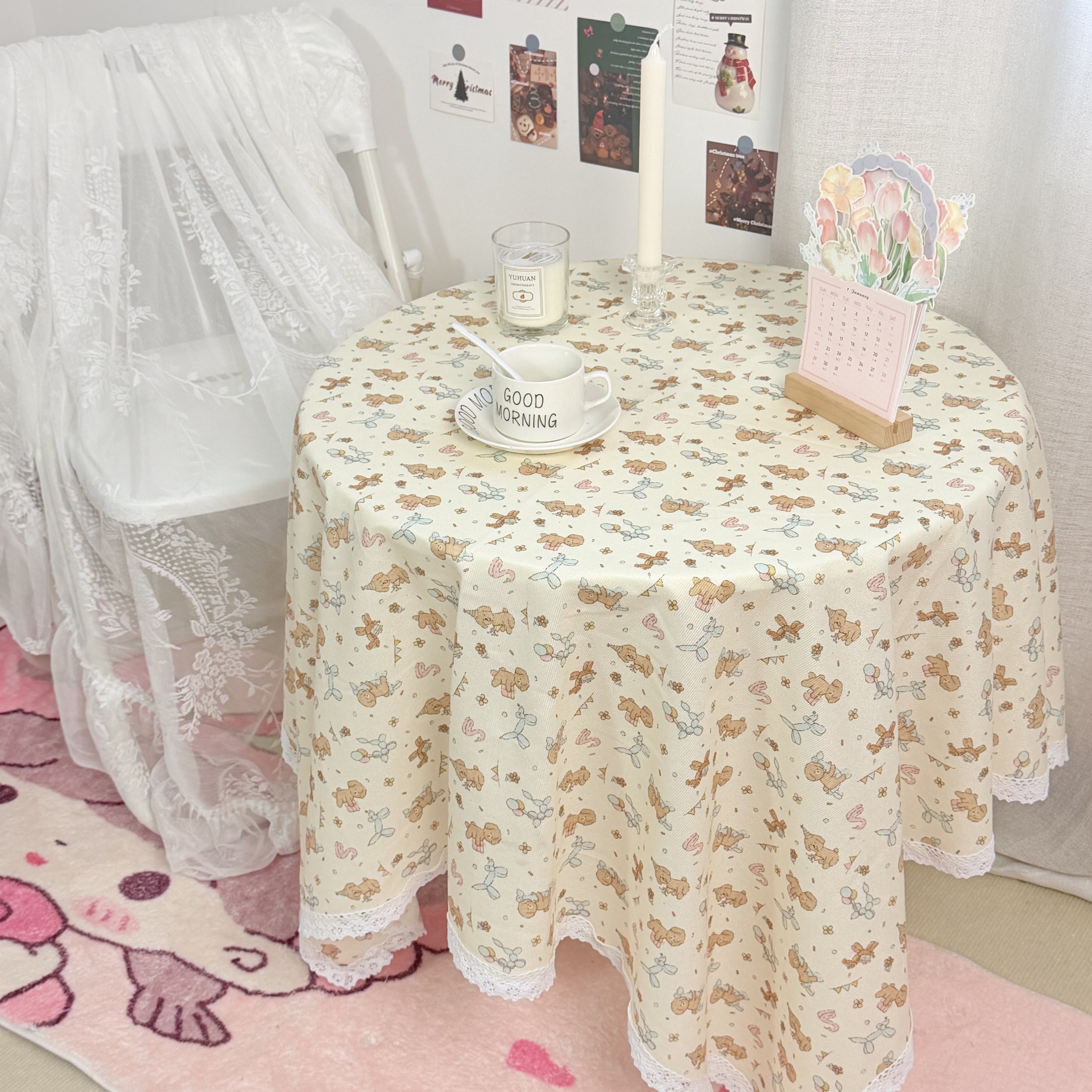 ins风桌布清新卡通图案韩系卧室绒布装饰布书桌垫餐桌茶几桌布,居家布艺,桌布,淘宝优惠券,粉丝福利购,淘宝优惠卷