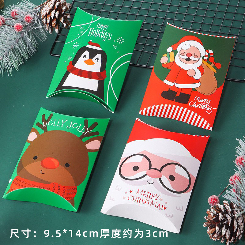 2025新款圣诞节糖果零食枕头包装盒平安夜烘焙奶枣曲奇饼干打包盒