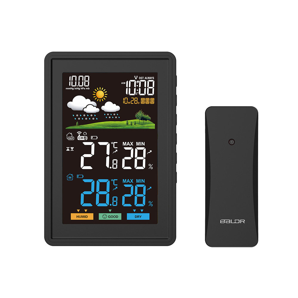 스팟 중립 2023 컬러 무선 온도 및 습도 측정기 일기 예보 알람 시계 시간 편안함 BALDR