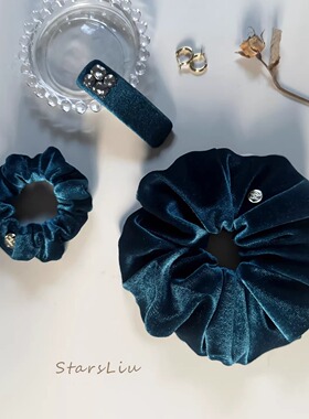孔雀蓝色丝绒大肠发圈复古气质百搭扎发马尾发绳盘发秋冬头饰发饰