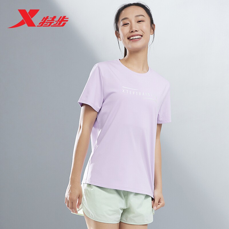 特步短袖t恤女装2023夏季新款运动休闲体恤衫针织衫977228010188