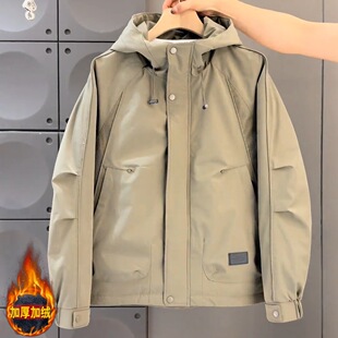 秋冬款外套男士连帽工装冲锋衣帅气青年休闲棉服百搭加厚夹棉夹克
