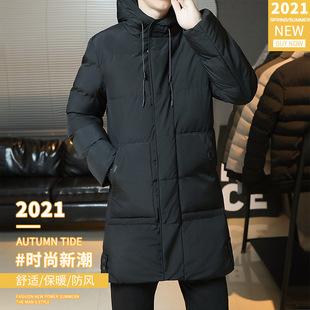 中长款加厚棉衣青年男款冬季休闲保暖连帽棉袄大码男士棉服外套