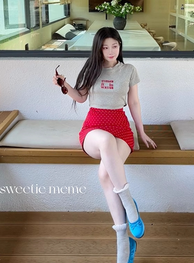 sweetie meme收腰红色波点A字裙韩系修身短裙显腿长百搭少女运动