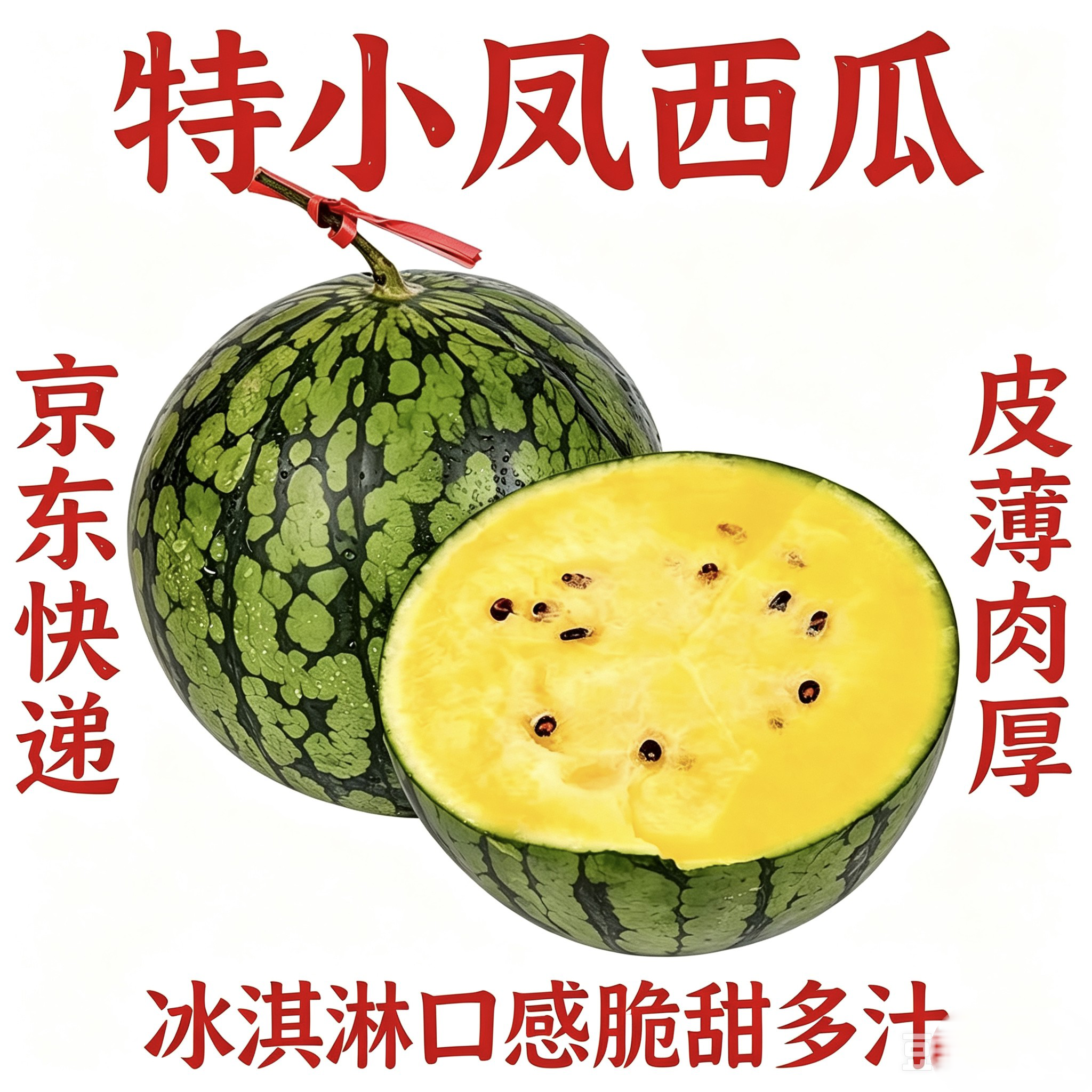 海南黄瓤特小凤冰淇淋西瓜 皮薄肉厚 脆甜多汁 当季新鲜水果