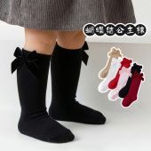 新生儿大红色周岁蝴蝶结公主春秋长筒袜宝宝袜子春季 长袜婴儿中筒