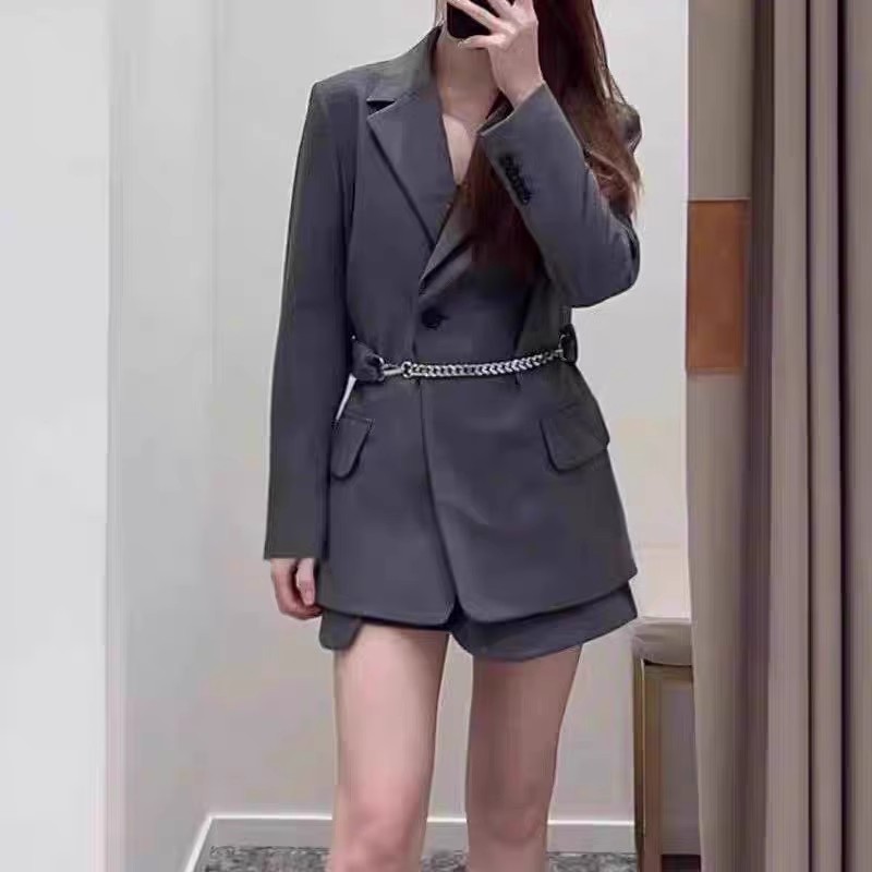 ins通勤风链条腰带西装外套