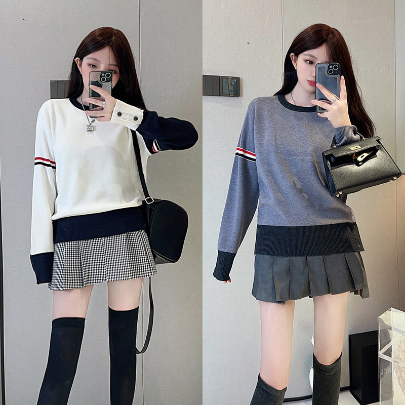 maSande秋冬季新款复古学院风甜美减龄针织卫衣韩版宽松显瘦圆领