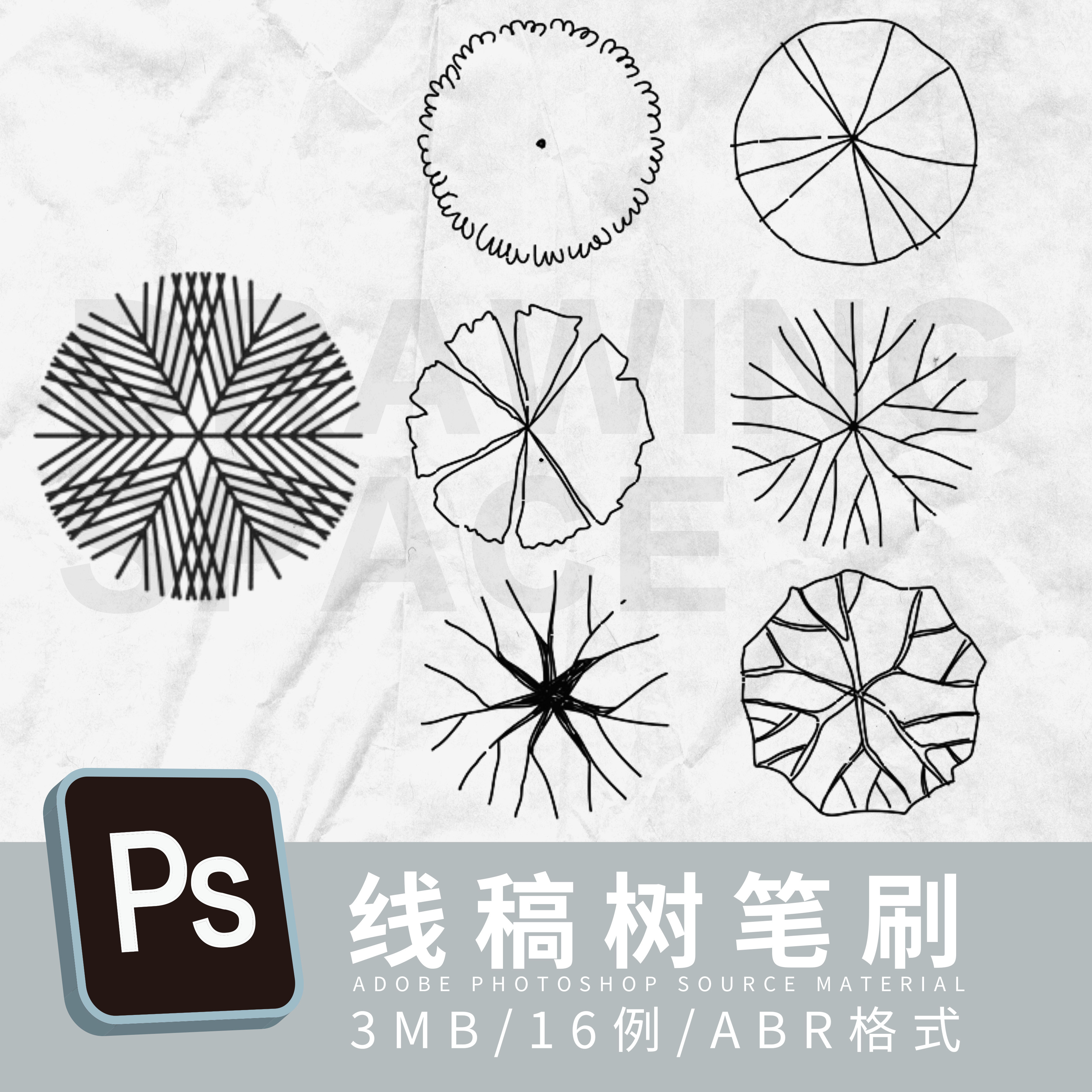 ps线稿树笔刷16例abr格式