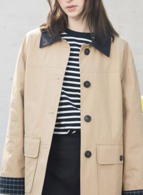 En blanc ligne crème原创设计格纹拼接工装夹克