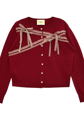 En blanc.ligne crème 原创设计双层系带蝴蝶结针织开衫