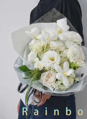 花气｜七彩虹系列白色主题订制花束节日送礼插花速递空运