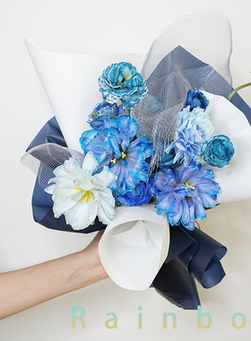 花气｜七彩虹系列蓝色主题订制花束节日送礼插花顺丰速递空运