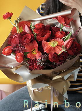 花气｜七彩虹系列红色主题订制花束节日送礼插花速递顺丰空运