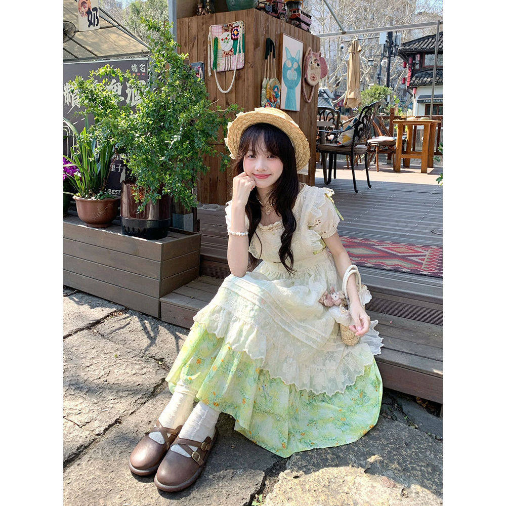 莫奈花园风碎花两件套女夏季叠穿罩衫套装浪漫田园风