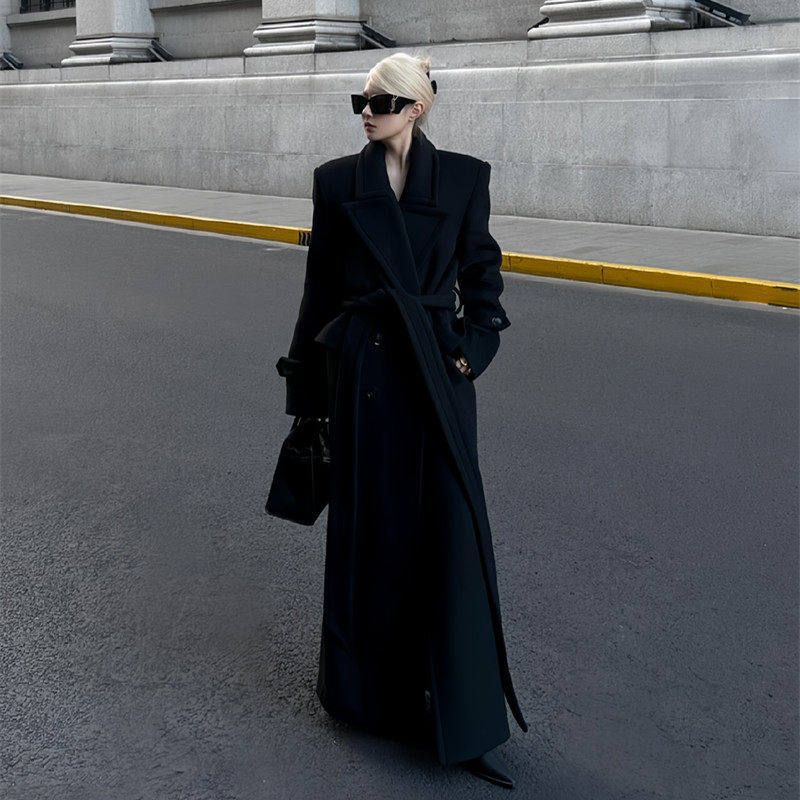 高个子黑色毛呢外套女冬季中长款高级感重工阔版正肩羊毛呢子大衣,女装/女士精品,毛呢外套,淘宝优惠券,粉丝福利购,淘宝优惠卷