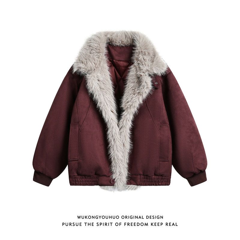 美式重磅座山雕毛领棉服外套男款