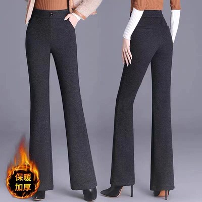 羊绒毛呢高腰微喇叭裤女