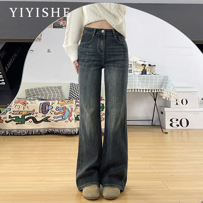 蓝灰色加绒阔腿牛仔裤女2