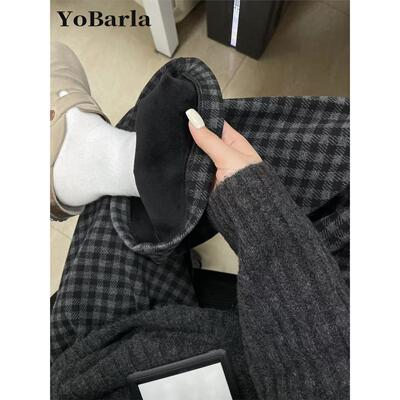 黑灰色格子休闲裤女秋冬