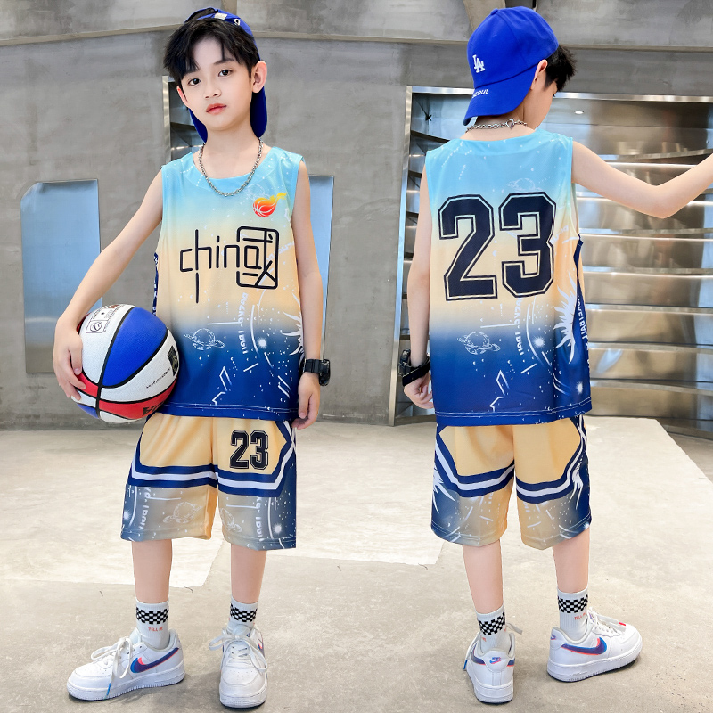 高端儿童装男童夏装套装新款夏季中大童帅气运动服背心篮球服夏款