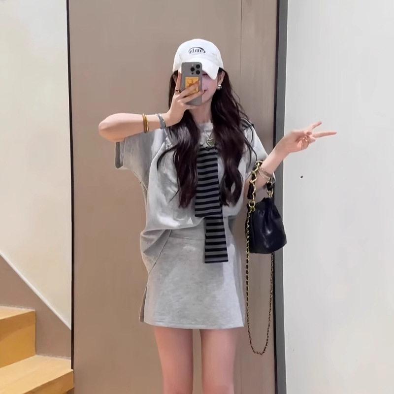 韩国披肩休闲运动服套装女夏季宽松显瘦韩版时尚短袖短裙两件套